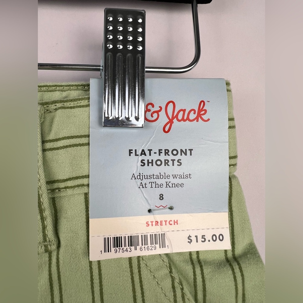 Cat & Jack, Flat-Front Shorts, Green Stripe, Cotton Stretch, Adjustable Waist - Picture 3 of 9